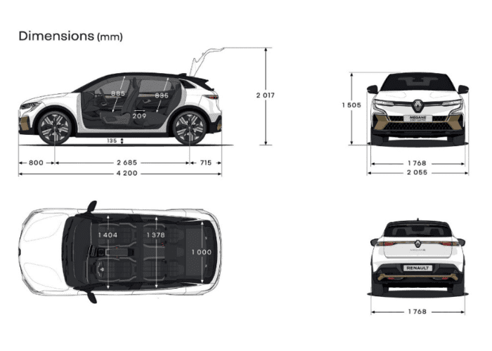 Renault Megane E-Tech electric afmetingen, Stam Renault