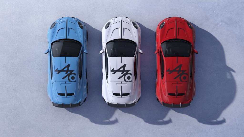 Alpine A110 R70 slider 3 modellen bovenaanzicht, Alpine Store Soestdijk